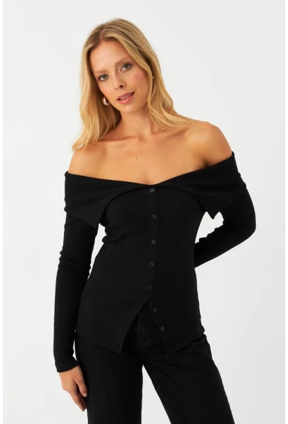 Kadın Siyah Kaşkorse Bluz RLO3032-9