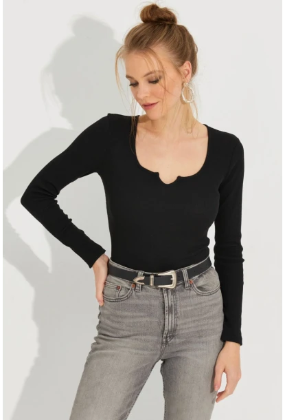 Kadın Siyah Kaşkorse Bluz Yİ2496