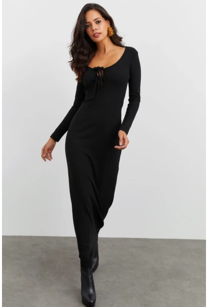 Kadın Siyah Kaşkorse Maxi Elbise EY1513