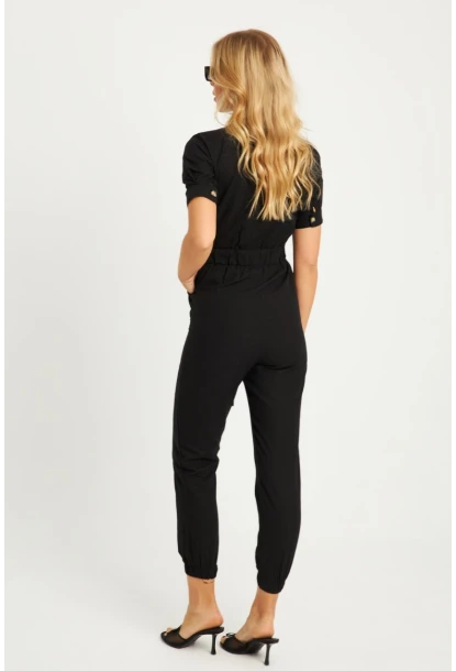 Kadın Siyah Keten Tulum YLE608