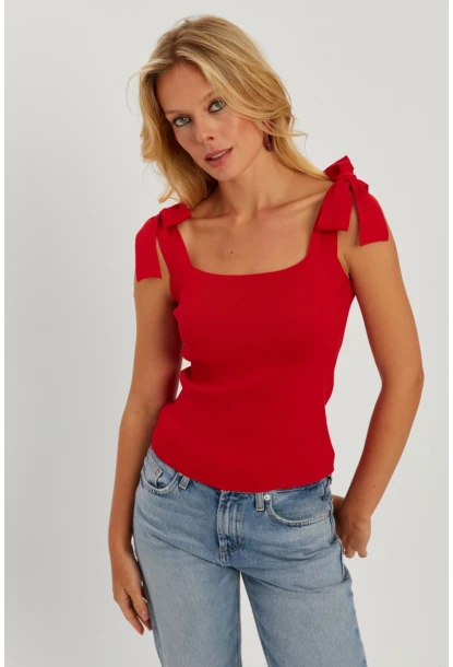 Kadın Siyah-Kırmızı İkili Triko Bluz YV271