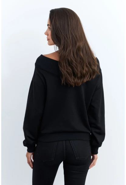 Kadın Siyah Kısa Sweatshirt TF16