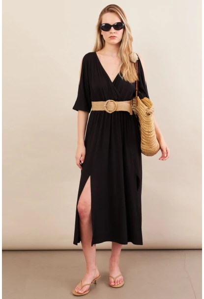 Kadın Siyah Kol Pencereli Midi Elbise MP500