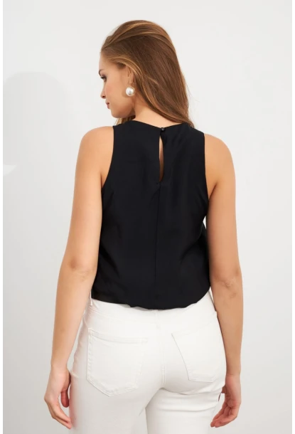 Kadın Siyah Kolsuz Balon Bluz SAN101