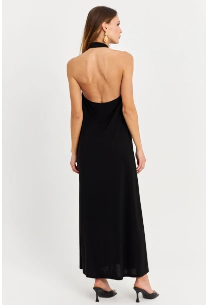 Kadın Siyah Kolsuz Midi Elbise TF73