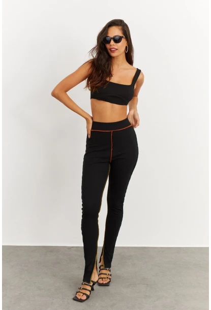 Kadın Siyah Kontrast Dikişli Kaşkorse Tayt B223