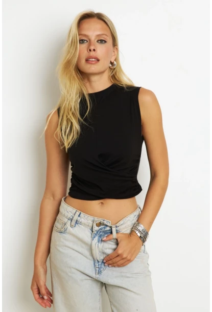 Kadın Siyah Kruvaze Bluz YZ1105