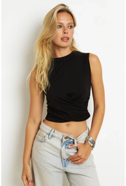 Kadın Siyah Kruvaze Bluz YZ1105