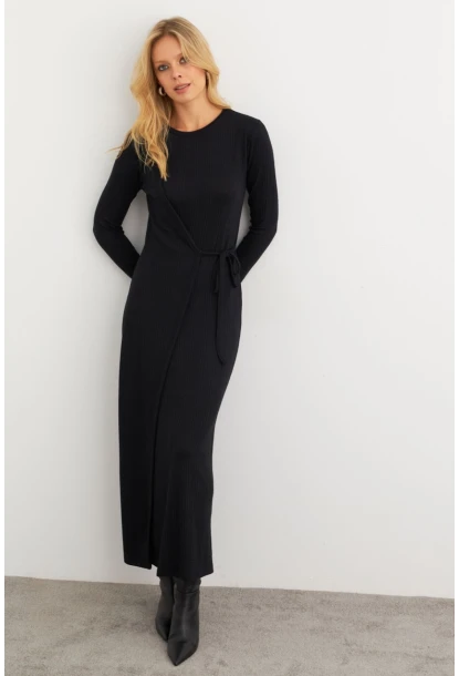 Kadın Siyah Kruvaze Maxi Elbise MTF31