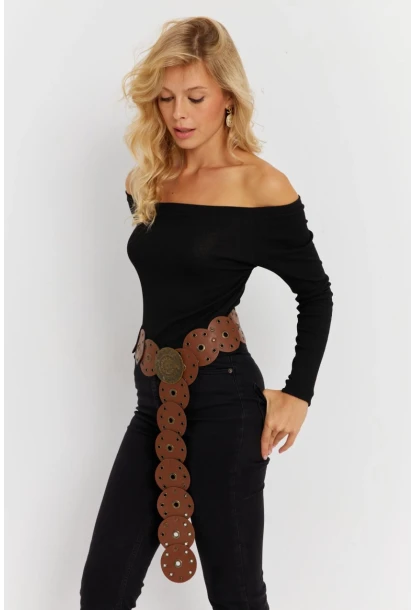 Kadın Siyah Madonna Yaka Kaşkorse Bluz EY2852