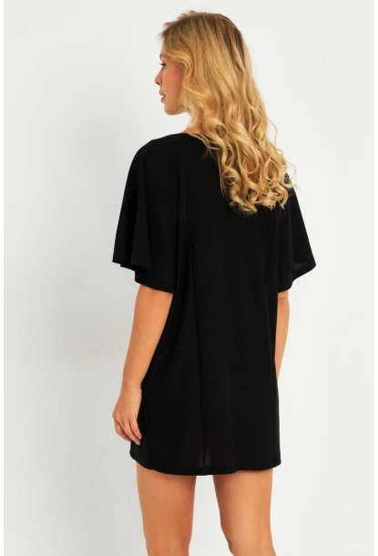 Kadın Siyah Mini Çan Kol Elbise TF05
