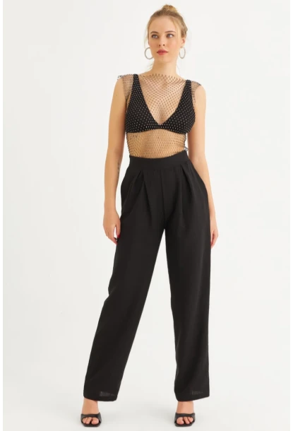 Kadın Siyah Muslin Cepli Pantolon RSP5003