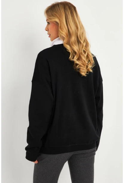 Kadın Siyah Nakışlı Sweatshirt YLE20