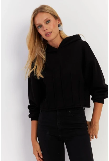 Kadın Siyah Nervüllü Üç İplik Sweatshirt TF13