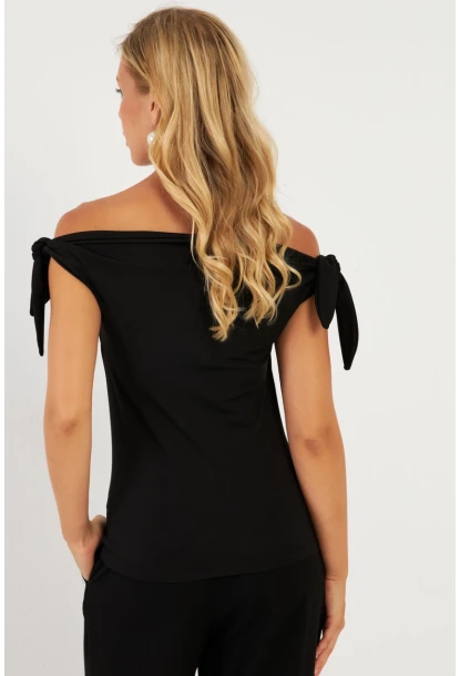 Kadın Siyah Omuz Bağlamalı Bluz EY2851