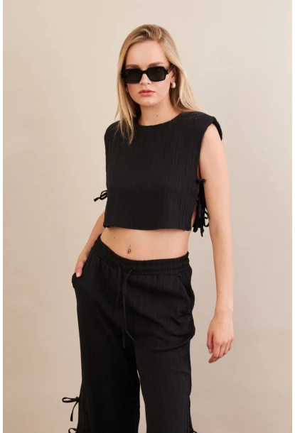 Kadın Siyah Omuzları Vatkalı Alt Üst Takım KED002