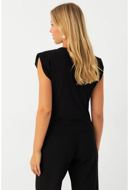 Kadın Siyah Omuzları Vatkalı Degaje Bluz ELT3234