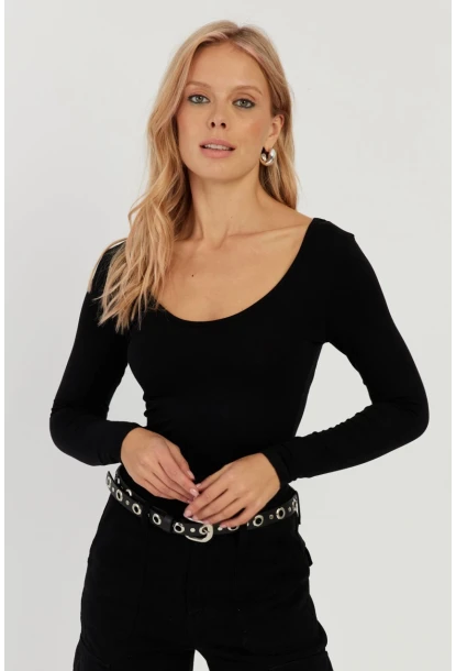 Kadın Siyah Ön Arka U Yaka Bluz LPP1265