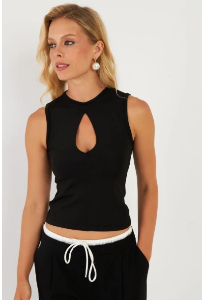 Kadın Siyah Önü Damla Bluz EY2850