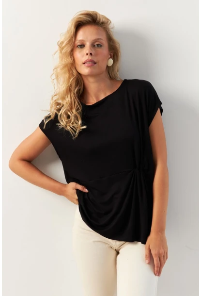 Kadın Siyah Önü Düğümlü Bluz AYD348