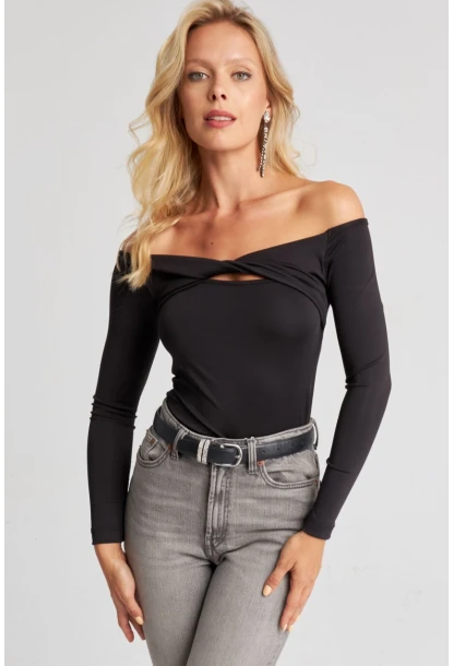 Kadın Siyah Önü Düğümlü Bluz EY2677