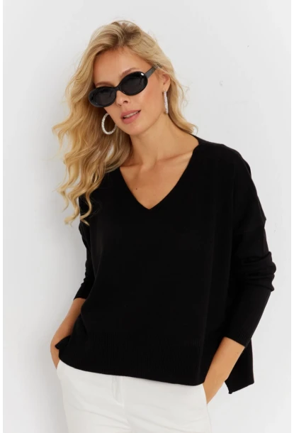 Kadın Siyah Önü Kısa Triko Kazak YİL551