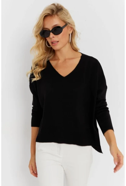 Kadın Siyah Önü Kısa Triko Kazak YİL551