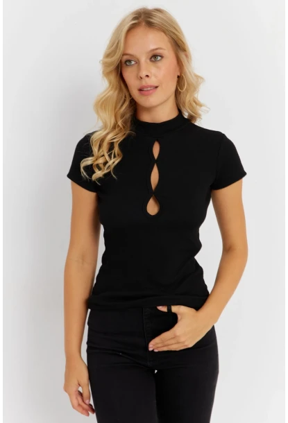 Kadın Siyah Önü Pencereli Kaşkorse Bluz EY2887