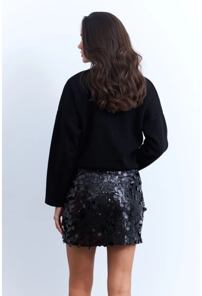 Kadın Siyah Payetli Astarlı Mini Etek YNT2442