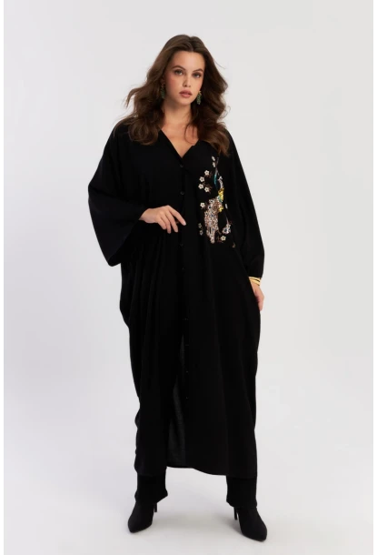Kadın Siyah Payetli Salaş Maxi Elbise ALO130