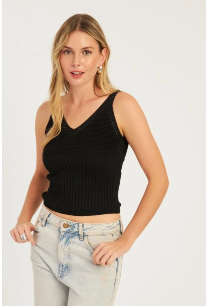 Kadın Siyah-Pembe İkili V Yaka Triko Bluz SMT227