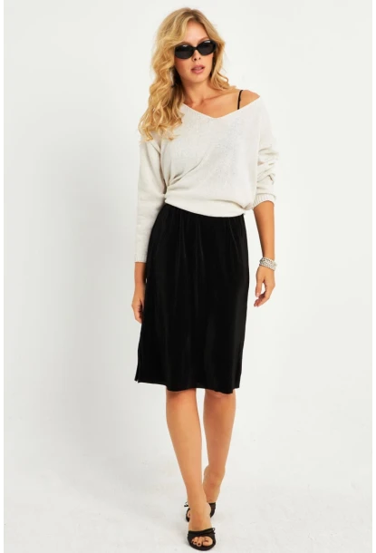 Kadın Siyah Pileli Beli Lastikli Etek TF06