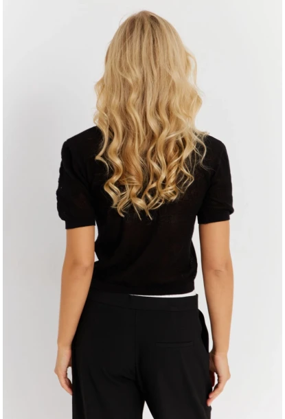 Kadın Siyah Pointelle Triko Bluz KZ3197