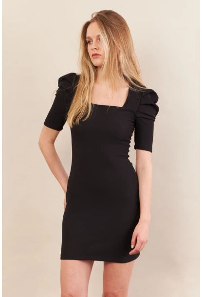 Kadın Siyah Prenses Kol Mini Elbise MOD202