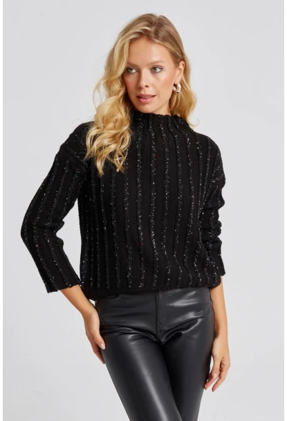Kadın Siyah Pullu Triko Bluz SF2527