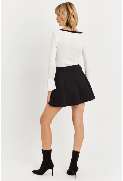 Kadın Siyah Scuba Pilili Mini Etek DAF3204