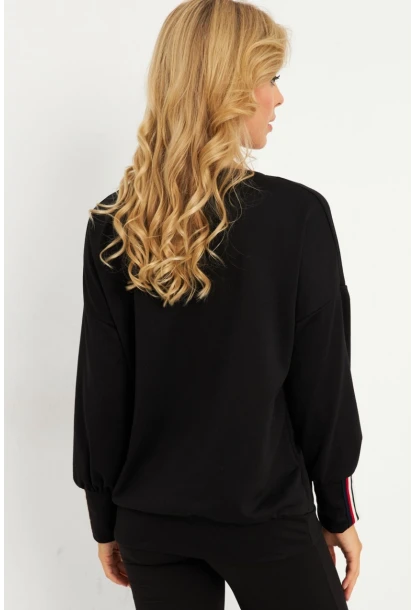 Kadın Siyah Şerit Detaylı V Yaka Sweatshirt  EY2905