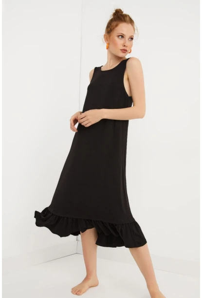 Kadın Siyah Sırt Detaylı Kolsuz Midi Elbise BK1216