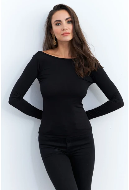 Kadın Siyah Sırtı Açık Bluz EY2942