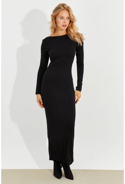 Kadın Siyah Sırtı Açık Maxi Elbise MEN2013
