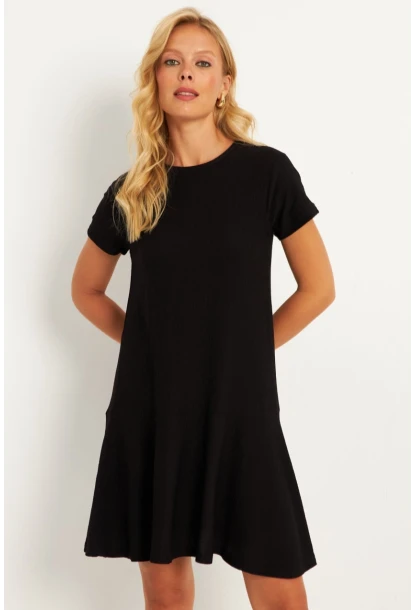 Kadın Siyah Sırtı Detaylı Bürümcük Midi Elbise ST055