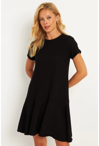 Kadın Siyah Sırtı Detaylı Bürümcük Midi Elbise ST055