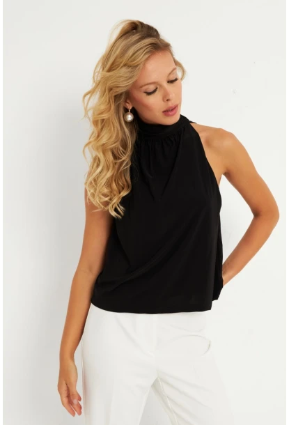 Kadın Siyah Sırtı Düğmeli Bluz ELT3963