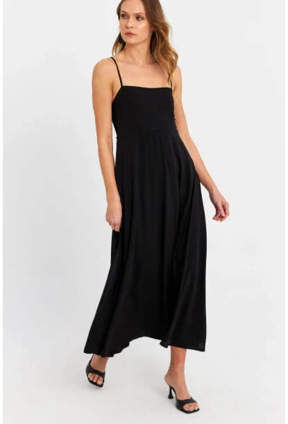 Kadın Siyah Sırtı Gipeli Astarlı Midi Elbise ERL10047