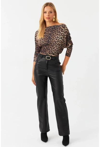 Kadın Siyah Suni Deri Pantolon NH752