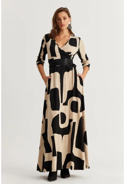 Kadın Siyah-Taş Kruvaze Maxi Elbise VTN3