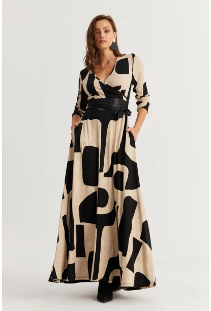 Kadın Siyah-Taş Kruvaze Maxi Elbise VTN3