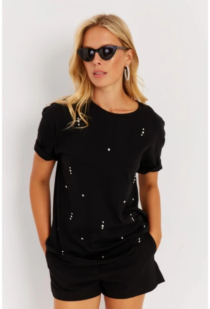 Kadın Siyah Taşlı Bluz SGT401