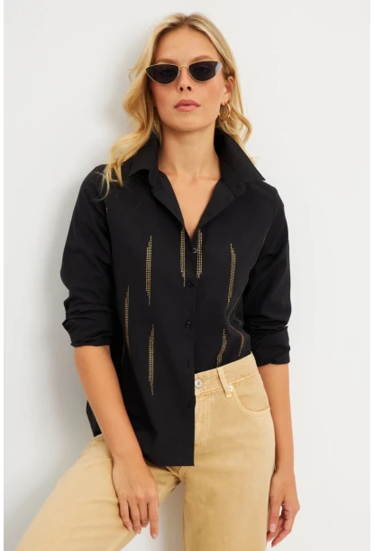 Kadın Siyah Taşlı Gömlek ZER404