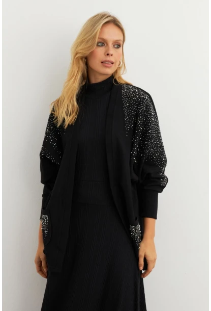 Kadın Siyah Taşlı Hırka MPK813